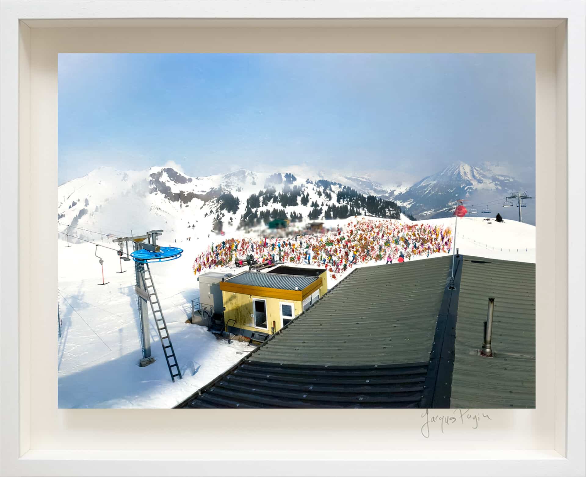 195_38x50cm-Villars-Gryon-diablerets-jacques-pugin-encadre  La montagne assiégée N°195, Villars-Gryon-Diablerets (Webcam) Suisse, oeuvre 38 x 51cm, cadre 51x63cm, pièce unique
