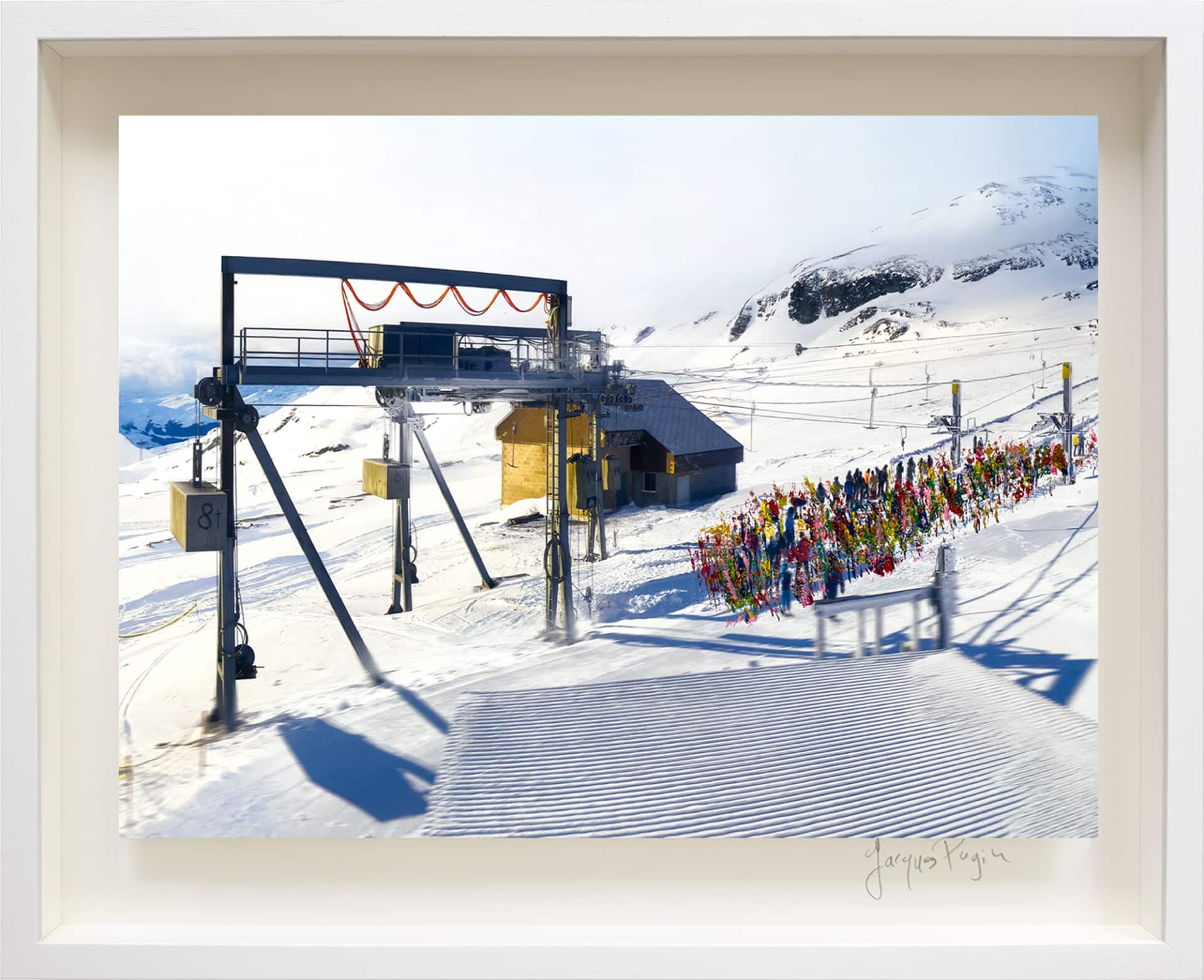 199_38x50cm-Laax-jacques-pugin-encadre  La montagne assiégée N°199, Laxx (Webcam) Suisse, oeuvre 38 x 51cm, cadre 51x63cm, pièce unique
