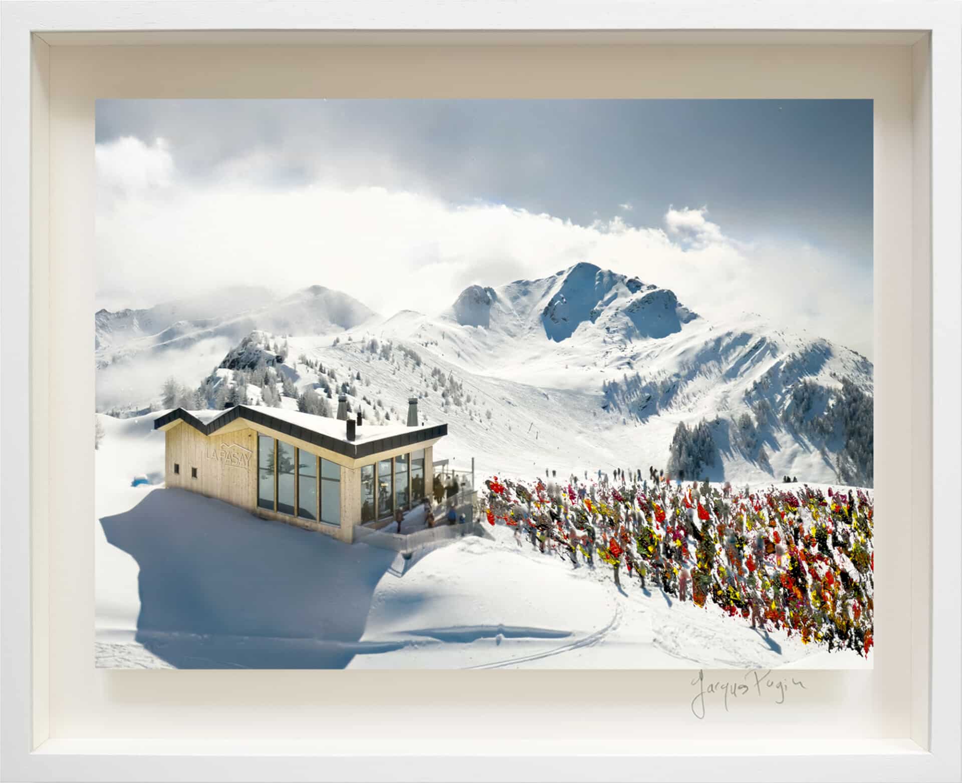 203_38x50cm-Bruson-4-vallees-jacques-pugin-encadre  La montagne assiégée N°203, Bruson les 4 Vallées (Webcam) Suisse, oeuvre 38 x 51cm, cadre 51x63cm, pièce unique
